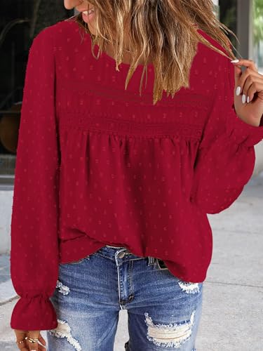 BETTE BOUTIK Womens Boho Fall Long Sleeve Shirts Crewneck Dressy Casual Blouses Trendy Flowy Tops