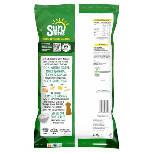 Sunbites Sour Cream and Pepper Multipack Snacks, 6 x 25 g