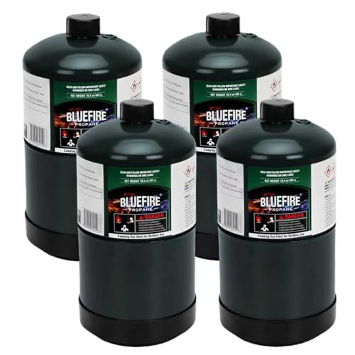 BlueFire Pack of 4 Propane Replacement Fuel Camping Gas Cylinder 16.4 oz for Camping Stove Outdoor Backpack Mini Burner Heater
