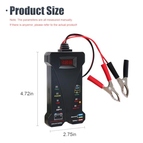 ZIMISI Car Battery Tester, 12V Digital Battery Tester Voltage Meter with LCD Display and LED Indication, Alternator Charging System Analyzer, Battery Monitor for Cars, SUVs, Trucks