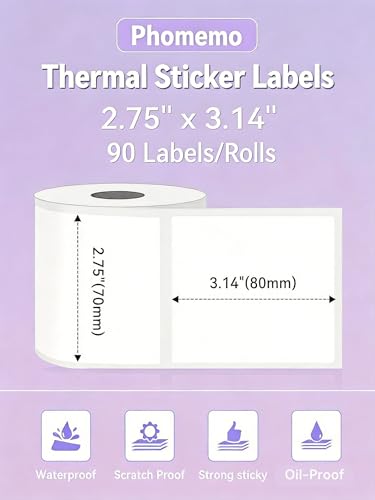 Image of Phomemo Labels- 3 Rolls Thermal Label-M220 /M221 /M2500 /M200 /M260 Thermal Paper 2.75'' x 3.14''(70x80mm)- M220 Labels Multi-Purpose Sticker Label for Logo /Barcode /Stickers /Address Label