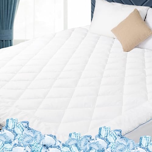 Full Mattress Pad Cooling & Breathable - Deep Pocket (18-22 Inches), Breathable & Smooth Full Mattress Cover Padded for Hot Sleepers, Fitted Bed Topper for Ultimate Comfort,White