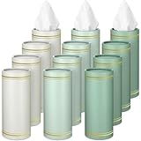 Fourluoo 12 Pack Car Tissue Cylinder Holder Bulk with 3 Ply Facial Tissues, Round Napkin Holders for Car Cup Holder Cylinder Travel Paper Tubes Bulk Round Napkin Boxes Packs(Assorted Gold Line)