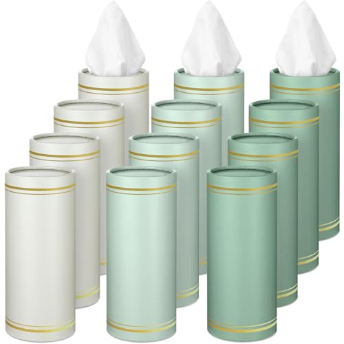 Fourluoo 12 Pack Car Tissue Cylinder Holder Bulk with 3 Ply Facial Tissues, Round Napkin Holders for Cup Holder Cylinder Travel Paper Tubes Bulk Round Napkin Boxes Packs (Fresh Color)