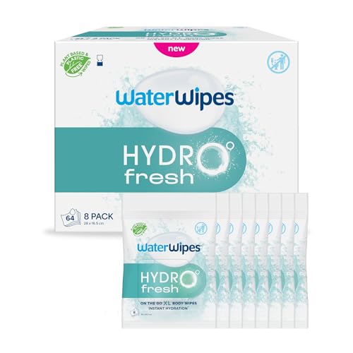 WaterWipes HydroFresh Refresh Wipes Stay Clean & Refreshed XL Body Cleaning Wipe Instant Cleanliness Odor & Sweat Removal Ideal for Gym Travel & Outdoor Use 64 Count (8 pack)