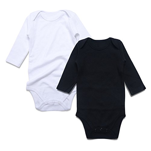 Baby Bodysuit Pack 2 solid color baby onesie with Long Sleeves (12-18m, Black/White)