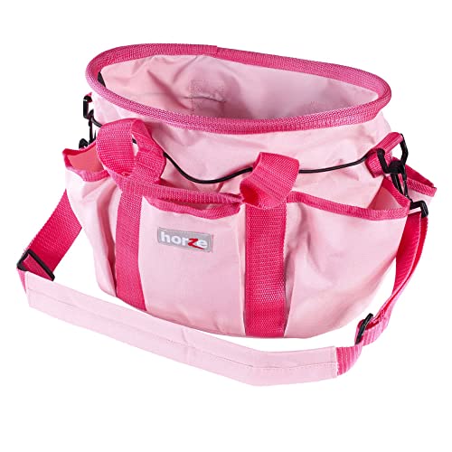 HORZE Equestrian Grooming Accessory Travel Convenience Bag Tote with Adjustable Strap and 6 Compartments - Pink