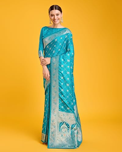 Image of Monjolika Fashion Women's Blushing Banarasi Silk Saree Zari Woven Work Enhanced Elegance Comes With Unstitched Blouse Piece