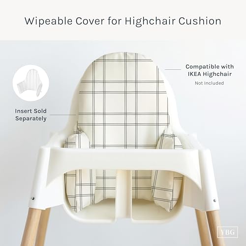 Image of Yeah Baby Goods Wipeable Cushion Cover (Modern Double Plaid) - Compatible with The IKEA Antilop Highchair - Soft, Waterproof Baby High Chair Cover