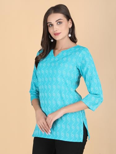 Image of Short Kurta for Women - Pure Cotton Printed Ladies Kurti, Stylish Girls Top, Ethnic Half Kurtas, Tunic Design Woman