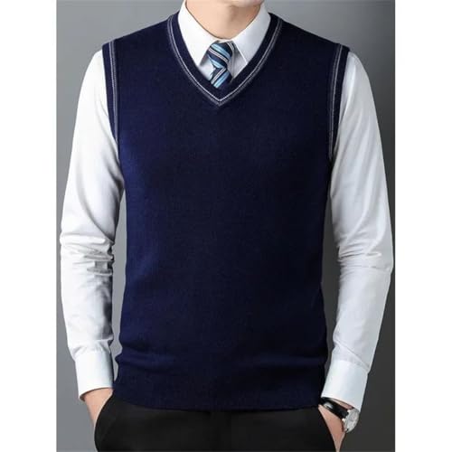 Men’S Thickened V-Neck Sweater Vest with Casual Striped Design Wool Knitted Sleeveless Pullover Tank Top2