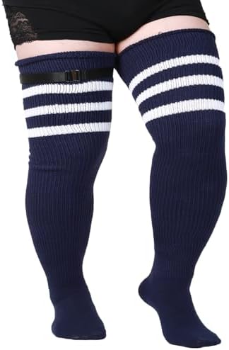 ForHailey Women's Plus Size Thigh High Socks for Thick Thighs Striped Thick Over the Knee Socks Leg Warmer Boot Socks