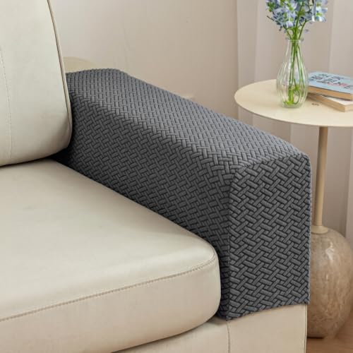 Fundas para brazos de sofá grises protectores elásticos de jacquard para silla de salón 5