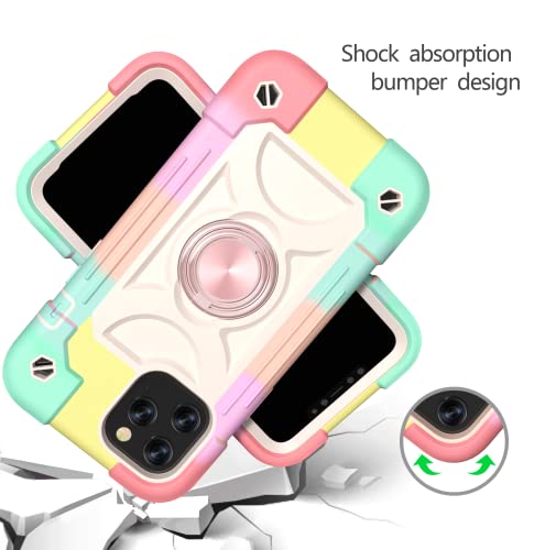 Markill Compatible With Iphone 12 Pro Max Case 6.7 Inch With Ring Stand, Military Grade Drop Protection Full Body Rugged Heavy Duty Cover For Iphone 12 Pro Max. (Rainbow Pink) #TOP1