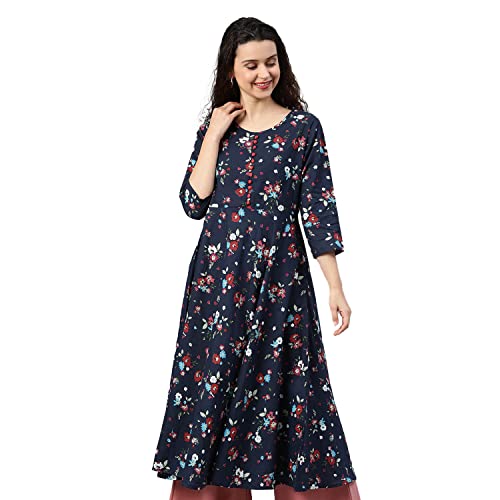 Image of Yash Gallery Women's Cotton Relaxed Fit Anarkali Floral Print Kurta