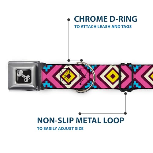 Collier de chien en forme d'os Buckle Down géométrique bordeaux et rose large 15-66 cm