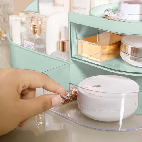Image of zuku MakeUp Organizer Stand Desk Storage Dressing Table Organiser Cosmetic Organizer Box Skin Care Table Bathroom Organiser Makeup Storage Box Makeup Vanity with Transparent Drawer(Green)