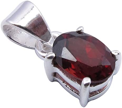 925 Solid Sterling Silver Garnet Pendant 1.8 cm Stone Jewelry
