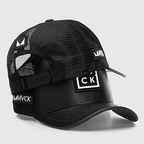 Boné Trucker Mvck Madrid Couro Preto Aba Curva