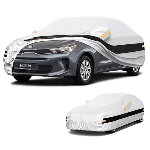 Image of 10 Layers Sedan Car Cover Custom Fit for Kia Rio (1999-2026), Waterproof All Weather for Automobiles, Outdoor Full Cover Sun Dust Rain Protection with Cotton. Silver