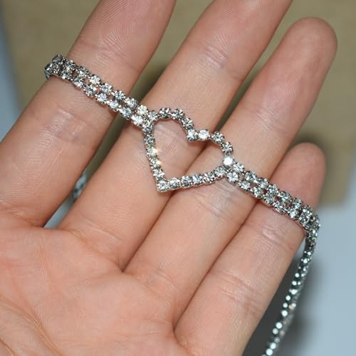 ラインストーンチョーカー 女性用 シルバー 華奢なステートメント キラキラハート ファッション チョーカー ネックレス 変色しない