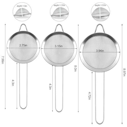 Harewu 3 Pack Fine Mesh Strainer, Small Stainless Steel Sieves with Handles, for Steeping Loose Leaf Tea, Straining Cocktail, Juice and Sifting Flour, Powdered Sugar by Harewu - Used condition - Image 2