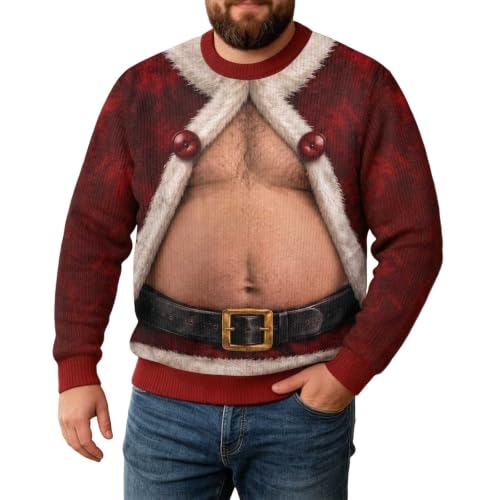WQEVRCF ugly christmas sweater for men women,funny christmas sweater sweatshirt hairy chest shirt shirts santa sweatshirts sweaters clothes outfits costume costumes for men women adults 2026 Red S