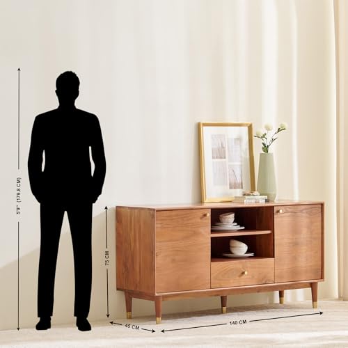 Image of Home Centre | Amanda Acacia Wood Sideboard | Storage Cabinet for Home | Brown | 1 Year Warranty
