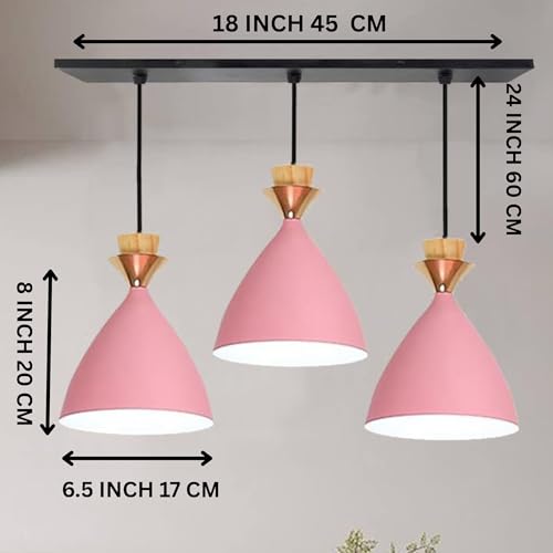 Image of Triple Dome Pink Aluminium Hanging Pendant Light Drop, Antique Modern Ceiling Lamp, E-27 Holder (Bulb is not Included) 3 Light Linear Set