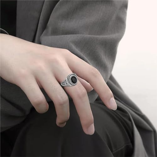 Bague homme ovale en onyx résistant bague argent faite main anti-usure