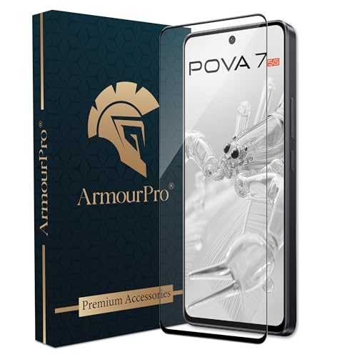 Image of ArmourPro Military Grade Gorilla Tempered Glass Screen Protector Compatible For Tencno Pova 7 5G (6.78 Inch) With Easy Installation Kit| Edge To Edge Coverage |Black