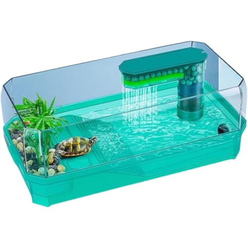 Yubbuioプラスチック製のカメのタンク、爬虫類の飼育箱、生息地、造園生態学、日光浴プラットフォーム付き、大型、飼育ケージ、脱走防止用の滑り止め休憩プラットフォーム、両生類ペット用品、家庭用 (M,緑)