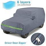 KAKIT 6 Layers Heavy Duty Cover for Jeep Wrangler Waterproof All Weather with Driver Door Zipper Super Soft Inner Cover for Jeep 2 Doors 1987-2020
