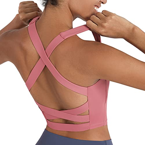 Image of romansong Strappy Yoga Sports Bras for Women Padded Criss-Cross Back Tank Tops