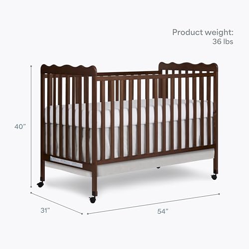 Image of Dream On Me Carson Classic 3-in-1 Convertible Full-Size Baby Crib in Walnut, GreenGuard Gold & BSA, 4 Mattress Heights, Converts to Day & Toddler Bed, Locking Wheels, Classic Nursery Design