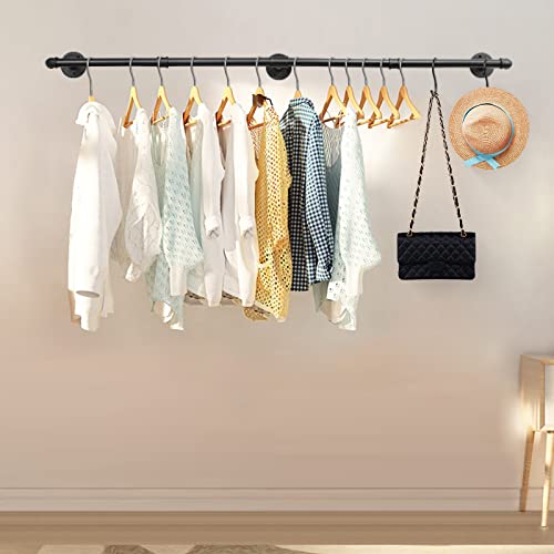 Livabber Industrial Pipe Clothes Rack, Heavy Duty Detachable Iron Garment Rack Wall Mounted, Rustic Saving Space Clothes Bar Multi-Purpose Hanging Rod For Bedroom, Closet, Black (60 Inch) #TOP6