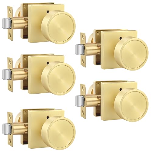 Image of Goldenwarm Gold Door Knobs Interior, Privacy Door Knob Zinc Alloy, Brushed Gold Interior Door Knobs for Bedroom Bathroom, 5 Pack