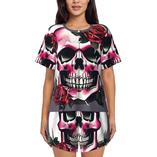 Pyjama tête de mort rose femme ensemble de pyjama court doux