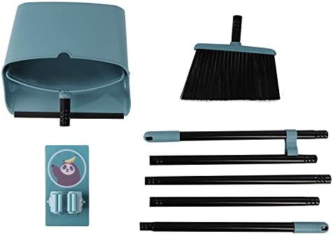 BEI & HONG Dustpan and Brush Set Long Handled, Tall Broom and Upright Dust Pan with 5 Stainless Steel Rods / 4 Layers Broom / 1 Brush Holders for Outdoor, Indoor, Garden, Lobby Sweeping