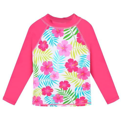 Image of Girls Two Piece Swimsuit Long Sleeve Floral Bathing Suit UPF 50+ Summer Beach Swimwear