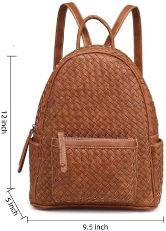 Mini Woven Backpack Purse for Women Trendy Daypacks Stylish Backpack Women's Fashion Handbag for Travel Vacation Valentine's Gift (Small Camel Woven) - Image 6