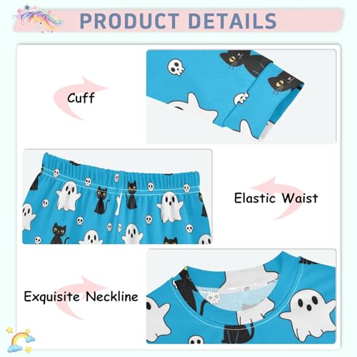 Pajama Sets Long Sleeve Halloween Ghosts Cats Skulls Soft Comfy Sleepwear 2 Piece PJS 3-8T4