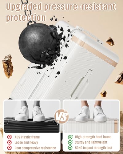 Joyway 22 Inch Carry on Luggage with Cup Holder, Hard Shell Suitcases with Shock Absorbing Spinner Wheels and Pressure-resistant Frame, Lightweight Carry-on Luggage with TSA Lock, Beige2