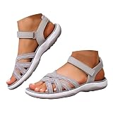 Casual platte sandalen voor dames, gekruiste riem, gevlochten riem met verstelbare bandjes bij de enkel, zomersandalen met open teen, comfortabel, licht, orthopedische ondersteuning, schoenen, Grijs