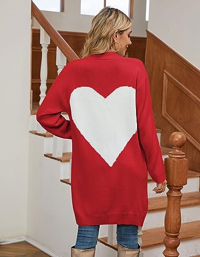 Image of Alsol Lamesa Women's Long Sleeve Cute Cardigan Sweaters V Neck Open Front Ribbed Knit Heart Sweater Coat
