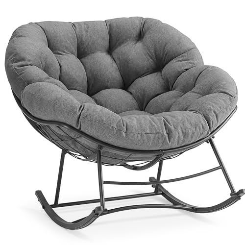 OLIXIS Outdoor Rocking Chair with 5.5" Thick Cushion, Oversized Egg Lounge Chair with Water-Repellent & UV-Resistant Fabric, 450 Lbs Heavy Duty for Patio, Living Room, Garden, Bedroom, Gray