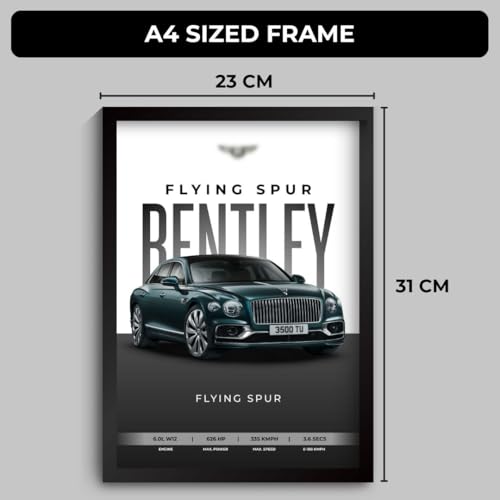 Image of Bentley Flying Spur Poster | Framed A4 Sized (31 x 23 cm) | Bentley Car Posters for Wall, Gift for Boys | Supercar Frames | Poster Sportscar Frame | Car Posters for Wall, Bedroom, Hostel, Study Room, Desk (F 032)