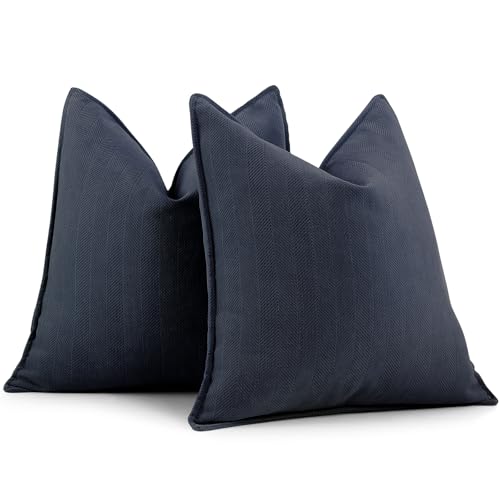 ZWJD Navy Pillow Covers 16x16 Set of 2 Chenille Throw Pillow Covers with Elegant Design Soft and Luxurious Decorative Throw Pillows for Couch, Bed, and Home Decor