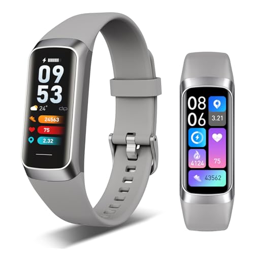 Image of Fitness Tracker Smart Watch, Silver Gray 24 /7 Heart Rate Monitor, Blood Oxygen & Pressure Monitor, Body Temp Monitor, 1.1 inch AMOLED Touch Screen, Waterproof