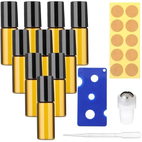 Tucnoeu 10pcs Amber Glass Roller Ball Bottles Cover